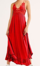 Free People Women Slip Dress XS Adella Maxi Lace Strappy Bright Red 2344 - £29.18 GBP