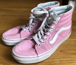 Vans womens pink Canvas high top lace up casual skate shoes size 7.5 - £16.02 GBP