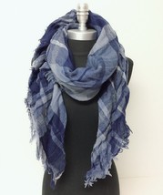 Men Women Mid weight Plaid Square Scarf w/ lurex Blue Cozy Wrap shawl Pashmina - £5.68 GBP