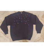 Vintage 90s Custom Painted Abstract Sweatshirt Fruit of the Loom USA Bla... - $34.45