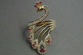 2.50 Ct Round Cut Simulated Red Ruby Women&#39;s Peacock Ring 14K Yellow Gold Plated - £157.77 GBP