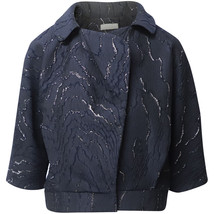 Nina Ricci Jacquard Bolero Jacket In Navy Cotton Women Blue Size 38 - $191.90