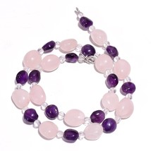 Natural Rose Quartz Amethyst Crystal Gemstone Smooth Beads Necklace 17&quot; UB-2754 - £8.74 GBP