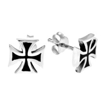 Solid Maltese Iron Cross Enamel .925 Silver Earrings - £14.60 GBP