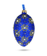 Jeweled Trellis On Blue Glass Egg Ornament 4 Inches - £40.89 GBP