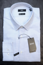 Hugo Boss Men Eliott Travel Fresh Reg Fit Blue Plaids Cotton Dress Shirt 39 15.5 - £56.97 GBP