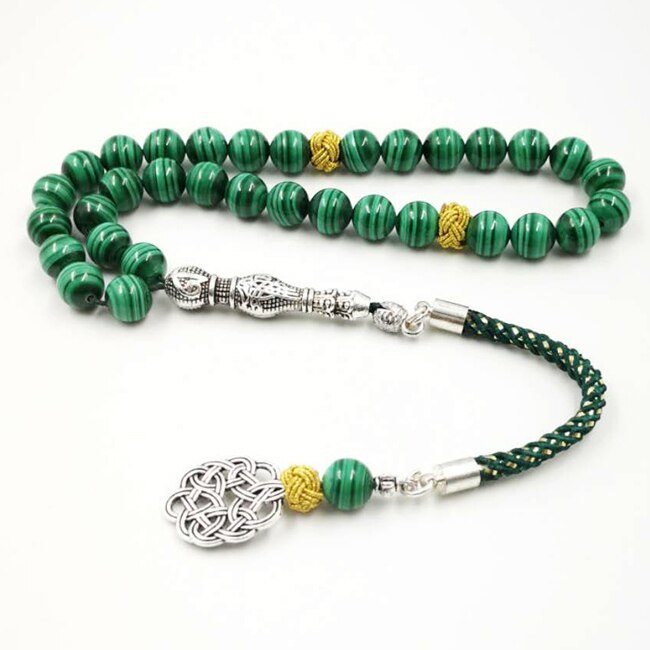 100% Natural Malachite Tasbih beads bracelets Green Malachite Grade AAAAA rosary - £122.87 GBP