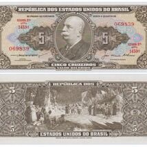 1964 Brazil 5 Cruzeiros Vintage Banknote Republic Portrait &amp; Historic Sc... - $3.46 CAD