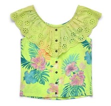 NWT Sz Med 10 JUSTICE Girl's Top Ruffle Neckline Tropical Floral Tank Green - $12.99