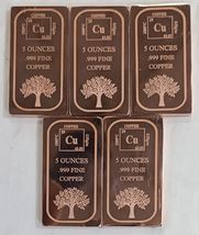 5 oz x 5 Pcs, Copper Bullion Bar .999 Fine, Pure copper Polished Finish - $94.04
