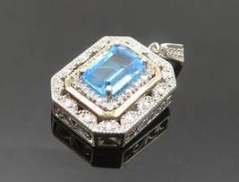 925 Silver &amp; 14K GOLD - Vintage Genuine Diamonds &amp; Blue Topaz Pendant - PT15940 - £55.63 GBP
