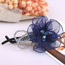 Silk Flower With Crystal Beads Hair Clip, Elegant Organza Silk Floral Ba... - £6.77 GBP