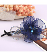 Silk Flower With Crystal Beads Hair Clip, Elegant Organza Silk Floral Ba... - $8.50