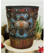 Country Rustic Western Floral Blue Cross With Concho Dry Waste Basket Tr... - $39.99