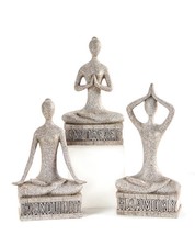 Yoga Pose Figurine Set of 3 with Sentiment Meditate Poly Stone 8.7" high Gray - £46.70 GBP