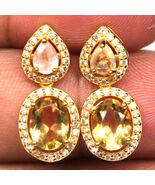 925 Sterling Silver 6 x 8 mm. Yellow Citrine, Sapphire &amp; Zircon Earrings - $79.93 CAD