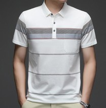 Hot Sale  Summer Men&#39;s  Stripe  Short-Sleeve  Turn Down Cotton Blend Slim T-Shir - £102.50 GBP