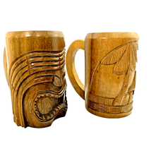 2 Polynesian Monkey Pod Wood Carved Hawaiian Tiki Mug 8in Tall Bar Ware ... - $12.95