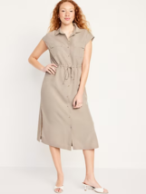 Old Navy Utility Midi Shirt Dress Womens XS Tall Beige Waist Defined NEW - £20.98 GBP
