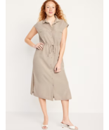 Old Navy Utility Midi Shirt Dress Womens XS Tall Beige Waist Defined NEW - £20.84 GBP