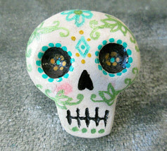 Handpainted Mexican Sugar Skull Lapel Pin Unsigned  - $10.00