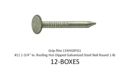 (12) Grip-Rite #11 1-3/4&#39;&#39; Roofing Hot-Dipped Galvanized Steel Nail Round 1-LB - £28.55 GBP