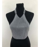 Top in metallo con cotta di maglia da donna - Top corto con scollo... - $2,501.22 MXN
