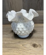 VTG Fenton Milk Glass Hobnail Ruffled Rim Rose Bowl Vase 4 1/4’’ Tall 5’... - $13.98