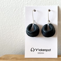 Mini Dark Blue Leather Earrings with Minimal Circle Design and 925 Silver Hooks - £17.64 GBP