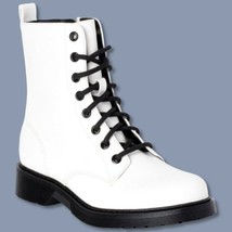 Women&#39;s Time &amp; TRU Lug Combat Boot, White, Lace + Zip Up Punk Goth Brand... - £19.26 GBP