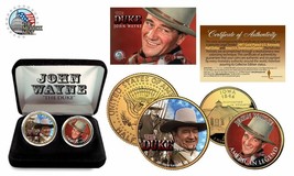 THE DUKE JOHN WAYNE 24K Gold USA 2 Coin Set Box Quarter Half Dollar Cert... - $18.50
