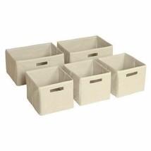 Set 5 Beige Nesting Baskets Folding Storage Bins Handles Fabric 5 Piece ... - $106.39