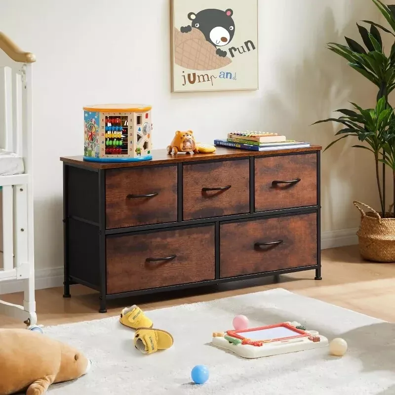 Rustic Wood Tone 5 Drawer Dresser Storage Tower: Efficient Bedroom Organizer - £42.88 GBP