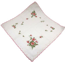 Vintage 1940s Handkerchief Pink Floral Scallop Edge Flowers Romantic Han... - £14.55 GBP