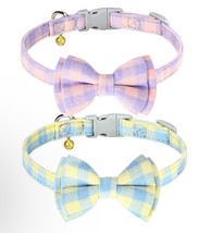2 Pack/Set Plaid Dog Collars with Bow Tie and Bells Adjustable For Small... - $6.92
