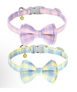 2 Pack/Set Plaid Dog Collars with Bow Tie and Bells Adjustable For Small... - $6.92