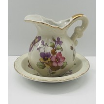 Vintage Mini Lefton Pitcher Basin Bowl Floral Butterfly Pattern 696 Gold... - $24.74