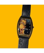 Vintage Garfield Wristwatch Black Leather Band Japan Movement Stainless ... - $32.54