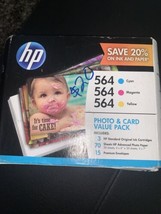 HP 564 Cyan Magenta Yellow Ink Cartridges Combo Pack w/ Photo Paper 5/2017 - £11.78 GBP