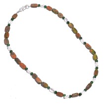 Natural Unakite Crystal Aventurine Gemstone Mix Shape Beads Necklace 17&quot; UB-6902 - £7.67 GBP