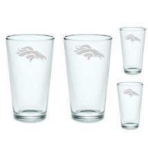 SET Denver Broncos Pint Beer Glasses Etched Tumblers Drinkware - £32.97 GBP+