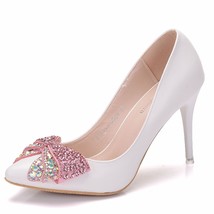 Crystal Queen Spring Autumn Women Pumps Sexy White 9CM High Heels Shoes Bow  Rhi - £41.48 GBP