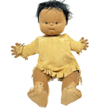 Vintage Handmade Plush Native American Doll Leather Dress Mossicans 20&quot; Stuffed - £32.61 GBP