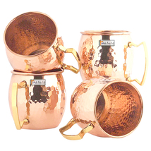 Prisha India Craft Hammered Copper Moscow Mule Mug Brass Handle, 18oz set of 8 - £43.96 GBP