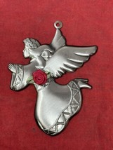 1994 Gloria Duchin Pewter Christmas Tree Angel Ornament Rose Vintage - $9.85