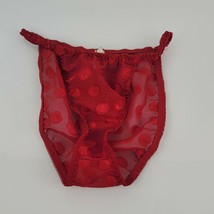 Vintage Red See Through Sheer String Bikini Panties Velvet Burnout Polka... - $39.59