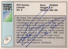 Phil Davies Wales Welsh Hand Signed Rugby 1991 World Cup Card Photo - £6.37 GBP