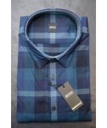 HUGO BOSS Homme Ronni Bleu Carreaux Coton Affaires Décontracté Chemise B... - $1,091.98 MXN
