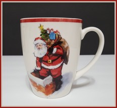 NEW Pottery Barn Painted Santa Claus Mug Santa In Chimney 14 OZ Stoneware - $12.99