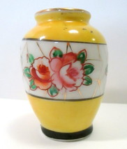 Occupied Japan Small Painted Ceramic Porcelain Vase Yellow &amp; Pink Roses 2.75&quot;  - $19.50